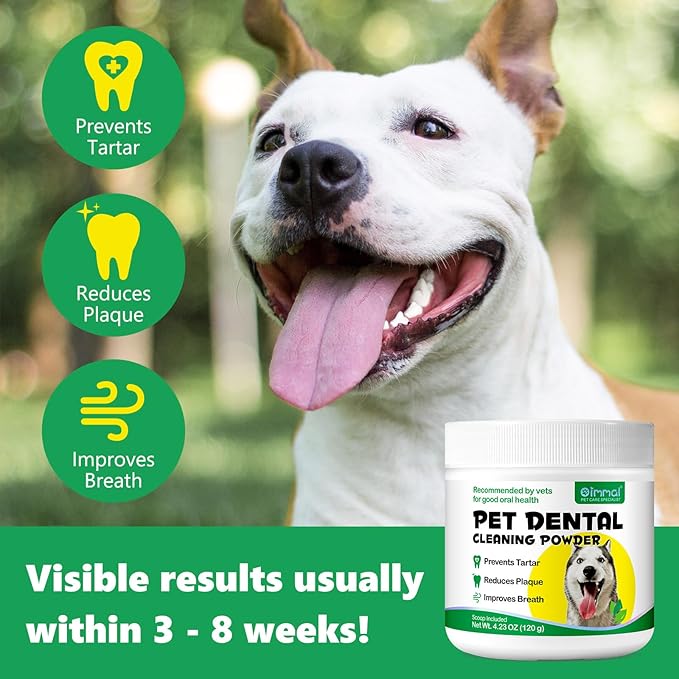 4.23 OZ Dog Teeth Cleaning Powder, Pet Dental Powder for Teeth Cleansing, Bad Breath Freshening, Plaque & Tartar Removal, Dental Care, 120 G