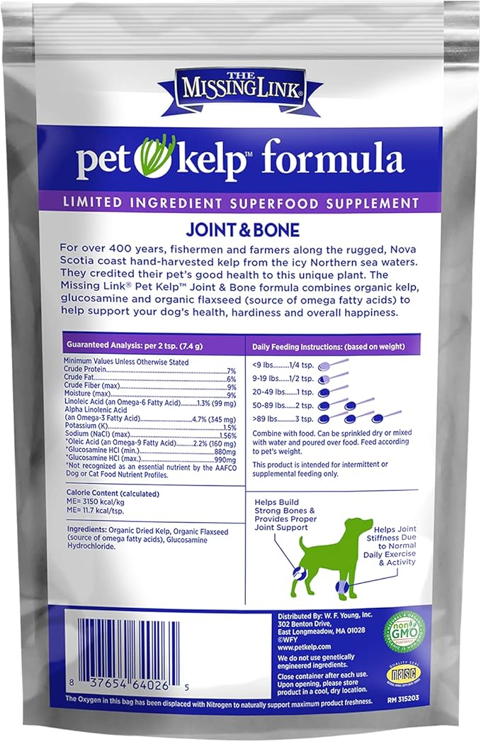 The Missing Link Pet Kelp Canine Joint & Bone 8oz Superfood Powdered Supplement, Organic & Limited Formula Supports Mobility for Adult & Senior Dogs