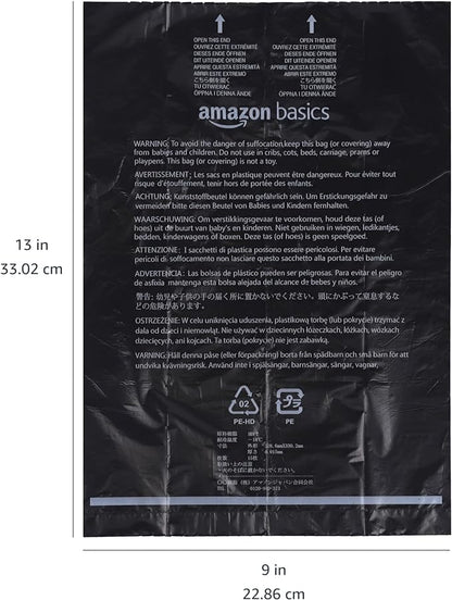 Amazon Basics Dog Poop Leak Proof Bags with Dispenser and Leash Clip, Unscented, 900 Count, 60 Pack of 15, Black, 13 Inch x 9 Inch