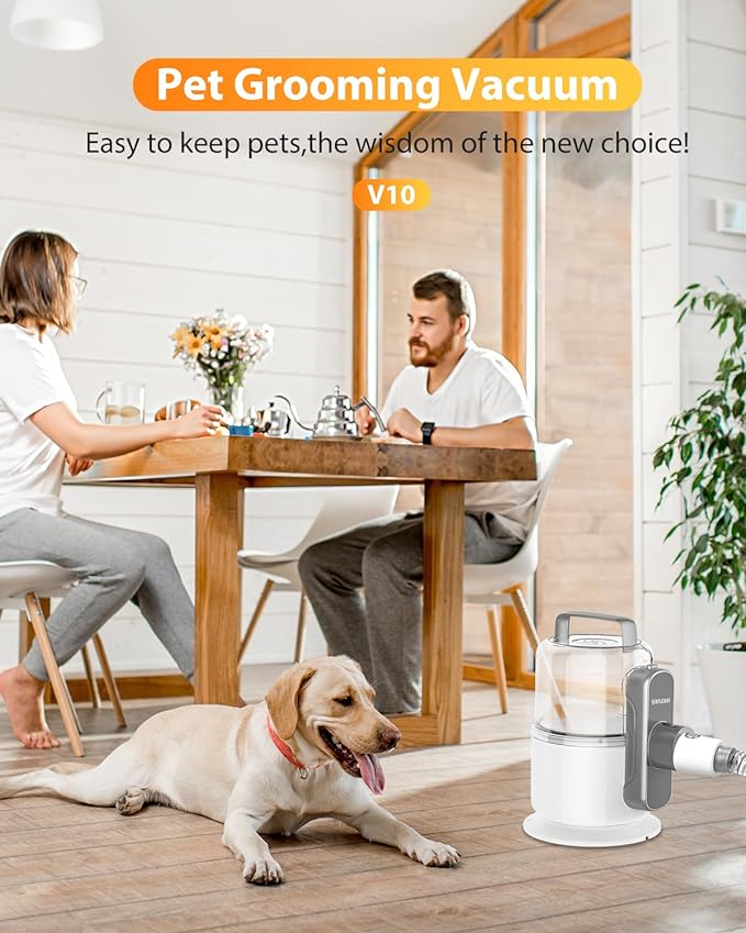Pet Grooming Vacuum, 6 in 1 Dog Grooming Kit with 3 Suction Mode and Large Capacity Dust Cup, Dog Vacuum for Shedding Grooming and Pet Vacuum for Dog Hair at Home (White)