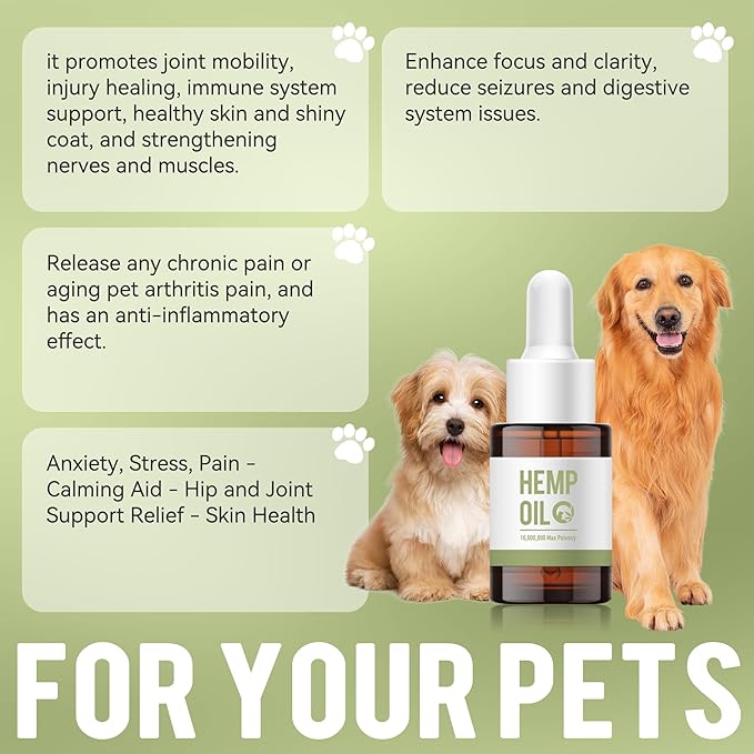 T-RUNHEMP|Hemp Oil for Dogs - Calming You Tailed Friends with Hemp Oil,Help Pets with Joint Pain,Anti-Inflammatory，Anxiety Stress ，Skin and Coat Health，Dog Calming