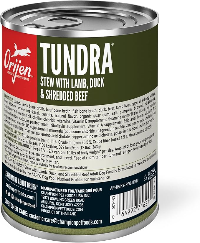 ORIJEN Tundra Stew Wet Dog Food, WholePrey Ingredients, 12.8oz (Case of 12)