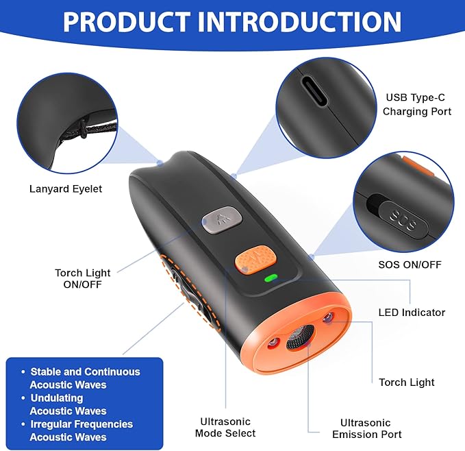 Ultrasonic Dog Barking Control Device, Anti Barking Device Dog Barking Silencer with LED Light, 3 Training Modes Dog Bark Deterrent Devices 20ft Range Dog Training & Behavior Aids w/SOS