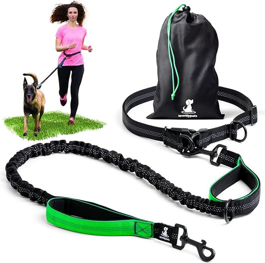 SparklyPets Hands Free Dog Leash with Reflective Stitches – Waist Leash for Dog Walking, Training & Jogging – Running Leash Hands Free for Medium & Large Dogs