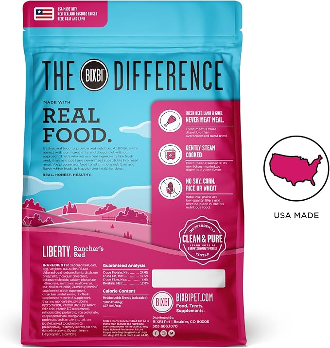 BIXBI Liberty Grain Friendly Dry Dog Food, Rancher's Red Recipe, 4 lbs - Fresh Meat, No Meat Meal, No Fillers - No Soy, Corn, Rice or Wheat for Easy Digestion - USA Made