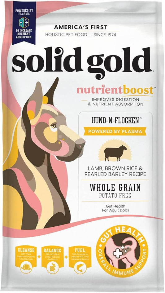 Solid Gold Dry Dog Food for Adult & Senior Dogs - Made with Real Lamb & Brown Rice - NutrientBoost Hund-N-Flocken Healthy Dog Food for Weight Management & Digestive Support