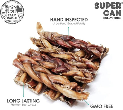 Supercan Bully Sticks for Dogs 6" (10 Count) -100% Natural Farm Raised Beef Dog Chews. Free Range Grass Fed Non-GMO Treats for Dogs
