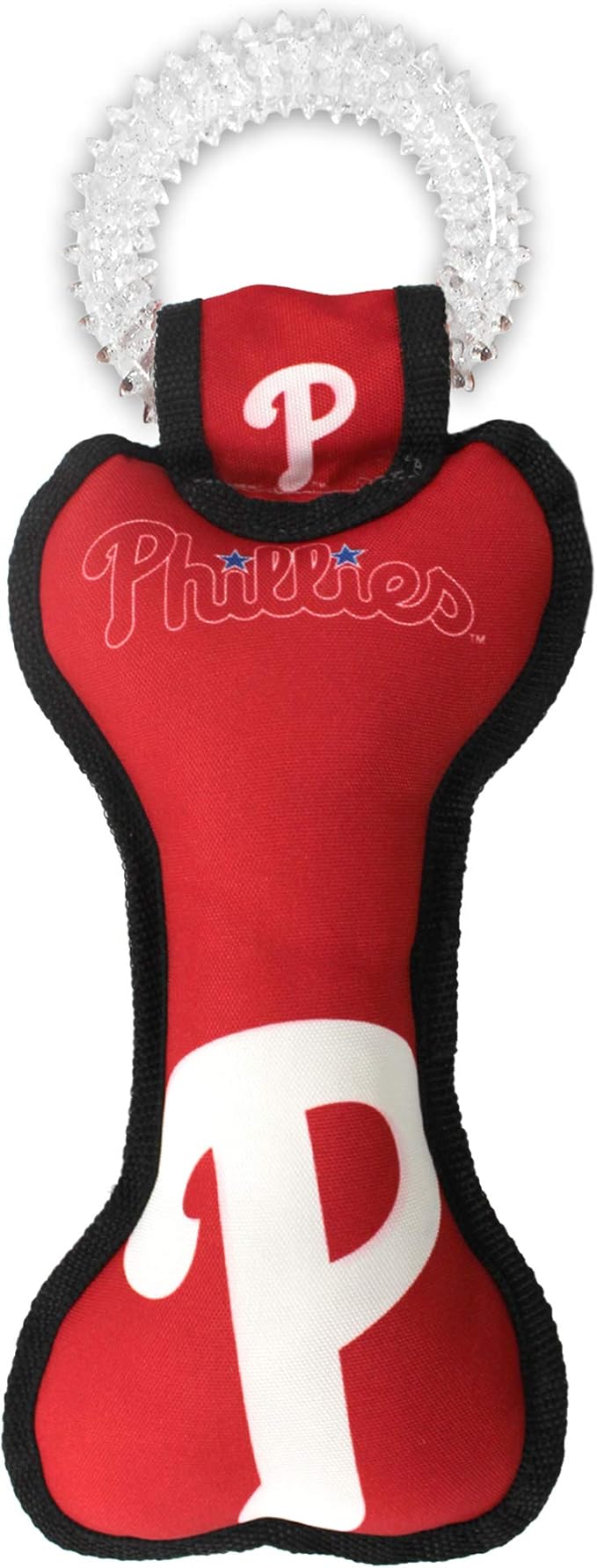 MLB Philadelphia Phillies Bone Shaped DENTAL DOG TUG TOY with SQUEAKER. TOUGH PET TOY for Healthy Fun, Teething, and Cleaning pet's teeth and gum.