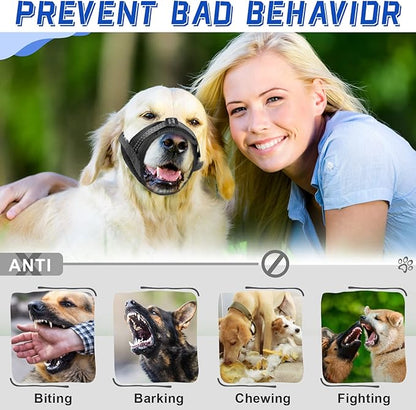 Dog Muzzle Soft Air Mesh Muzzle for Large Dogs, Adjustable Pet Muzzle for Small Medium Dogs to Drink Normally, Breathable Reflective Muzzle for Dogs to Prevent Biting Barking(Black,M-16)