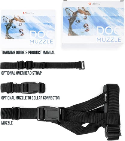 Gentle Muzzle Guard for Dogs - Prevents Biting and Unwanted Chewing Safely Secure Comfort Fit - Soft Neoprene Padding – No More Chafing – Training Guide Helps Build Bonds with Pet (XL, Grey)