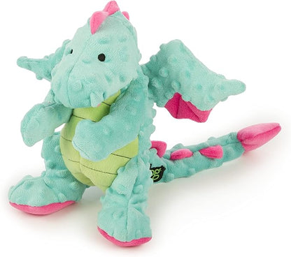 goDog Dragons with Chew Guard Technology Durable Plush Squeaker Dog Toy, Large, Seafoam, Plush Dog Toy