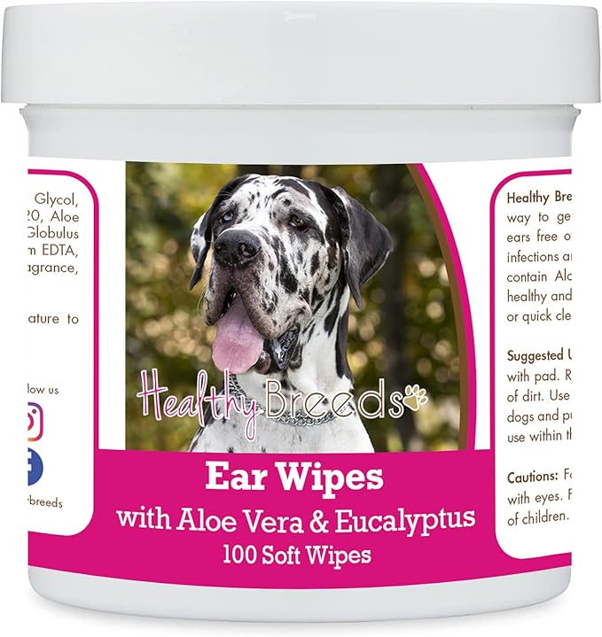 Healthy Breeds Great Dane, Harlequin, Ear Cleaning Wipes with Aloe & Eucalyptus for Dogs 100 Count