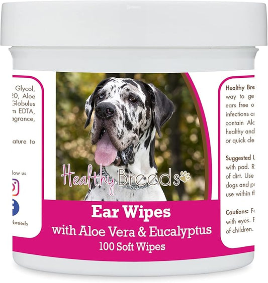 Healthy Breeds Great Dane, Harlequin, Ear Cleaning Wipes with Aloe & Eucalyptus for Dogs 100 Count