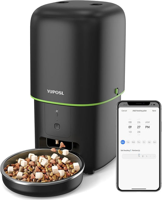Automatic Cat Feeder WiFi - Easy to Clean 2L/4L WiFi Automatic Cat Feeder for Remote Feeding, Cat Food Dispenser with Lock Feature and Suitable Portion Size, Only 2.4GHz