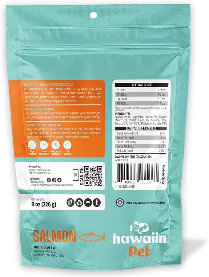 Salmon Jerky Dog Treats 8 oz, Rawhide-Free, Grain-Free, Made with Real Meat, Healthy, Long-Lasting and Great Tasting Treat