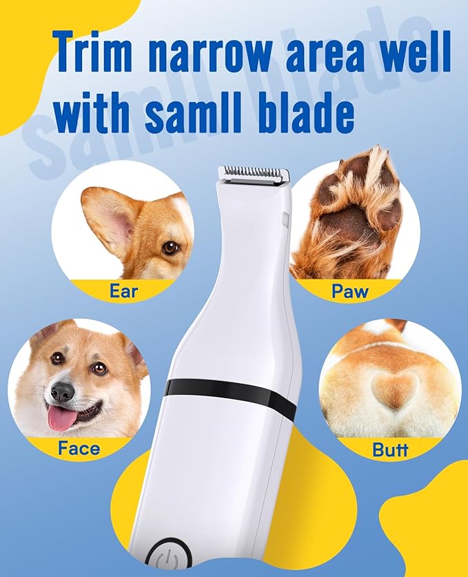 oneisall Dog Paw Trimmer,Corldless Paw Trimmer for Dogs with Double Blades,Quiet 2 Speed Small Dog Grooming Clippers for Paws, Eyes, Ears, Face, Rump (White)