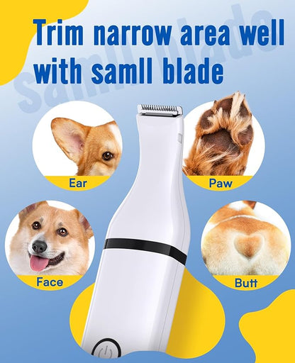 oneisall Dog Paw Trimmer,Corldless Paw Trimmer for Dogs with Double Blades,Quiet 2 Speed Small Dog Grooming Clippers for Paws, Eyes, Ears, Face, Rump (White)