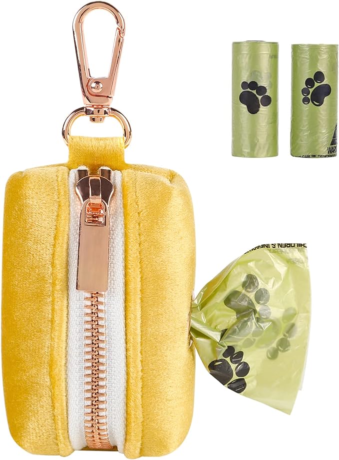 ARING PET Dog Poop Bag Holder, Velvet Doggy Waste Bag Dispenser Attach to Any Leashes, Portable Washable Pet Waste Pouch Dispenser with Metal Zipper
