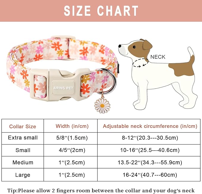 ARING PET Summer Dog Collar-Cute Dog Collar for Small Dogs, Adjustable Cotton Sunflower Pet Collars Puppy Collar for Small Medium Large Dogs
