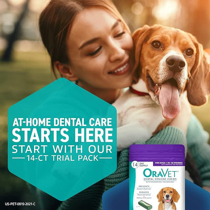 ORAVET Dental Chews for Dogs, Oral Care and Hygiene Chews (Medium Dogs, 25-50 lbs.) Purple Pouch, 14 Count