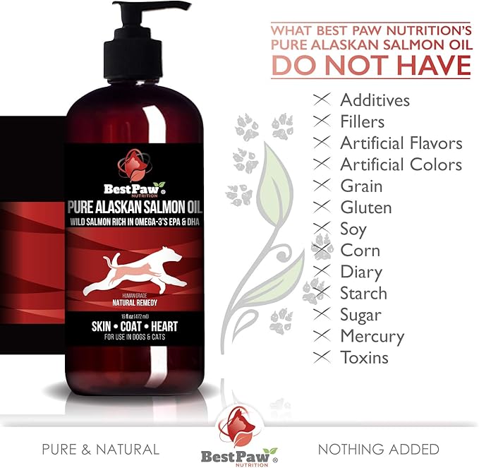 Pure Wild Alaskan Salmon Oil for Dogs & Cats Skin and Coat - Fish Oil Liquid with Pump - Supports Joint Function, Immune & Heart Health - Omega 3 Liquid Food Supplement - All Natural EPA + DHA - 16oz