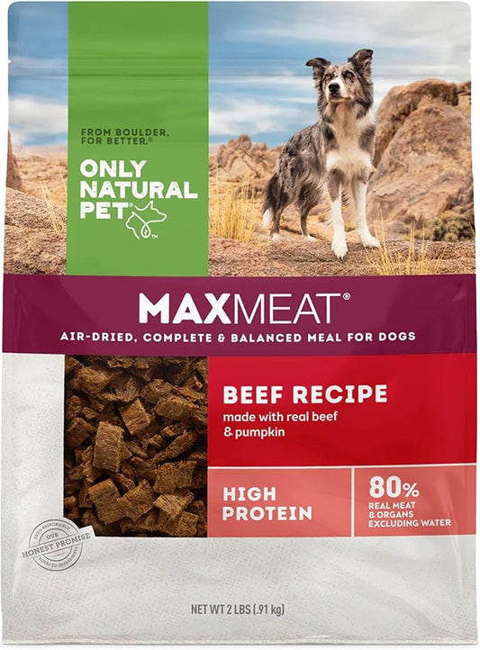 Only Natural Pet MaxMeat Holistic Air Dried Dry Dog Food - All Natural, High Protein, Grain Free and Limited Ingredient - Made with Real Meat - Beef with Pumpkin & Parsley 2 lb