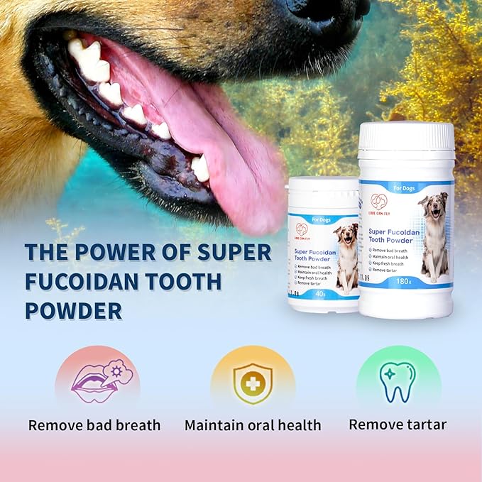 Dog Teeth Cleaning Powder - Simple Feeding,Tartar Plaque Removal Aid/Eliminate Oral Odor/Pet Dental Care, with Super Fucoidan, Norwegian Kelp, 1.4 Oz