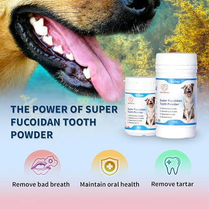 Dog Teeth Cleaning Powder - Simple Feeding/Tartar Plaque Removal Aid/Eliminate Oral Odor/Pet Dental Care with Super Fucoidan, Norwegian Kelp 6.4 Oz