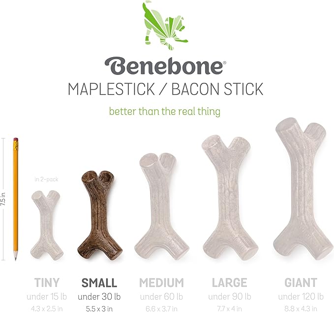 Benebone 2-Pack Maplestick/Zaggler Durable Dog Chew Toys, Real Maplewood, Real Bacon, Made in USA Small