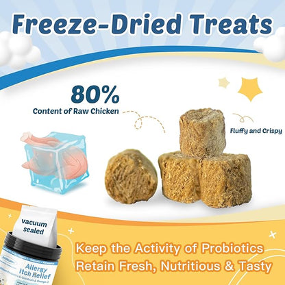 Dog Allergy Relief, Itchy Skin Relief - Digestive & Immune Supplement with Probiotics & Colostrum- Omega 3 Fish Oil for Skin & Coat Health - Anti Itch & Hot Spots + Seasonal Allergies - 100 Chews