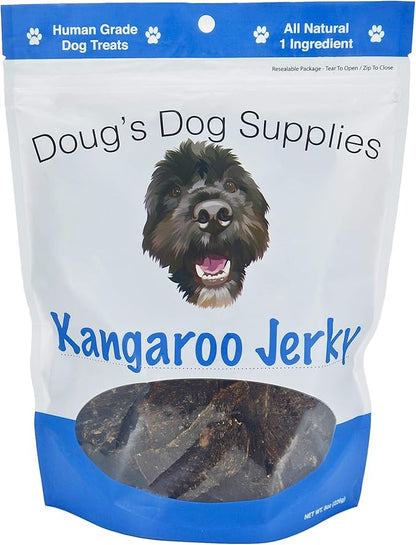 Doug's Dog Supplies - Kangaroo Jerky Dog Treats - Human Grade, 1 Ingredient, 100% Natural Healthy Wild Caught Jerky Treat - Puppy Treats for Training, or Snacks for Small or Large Breeds - 8 oz. Bag