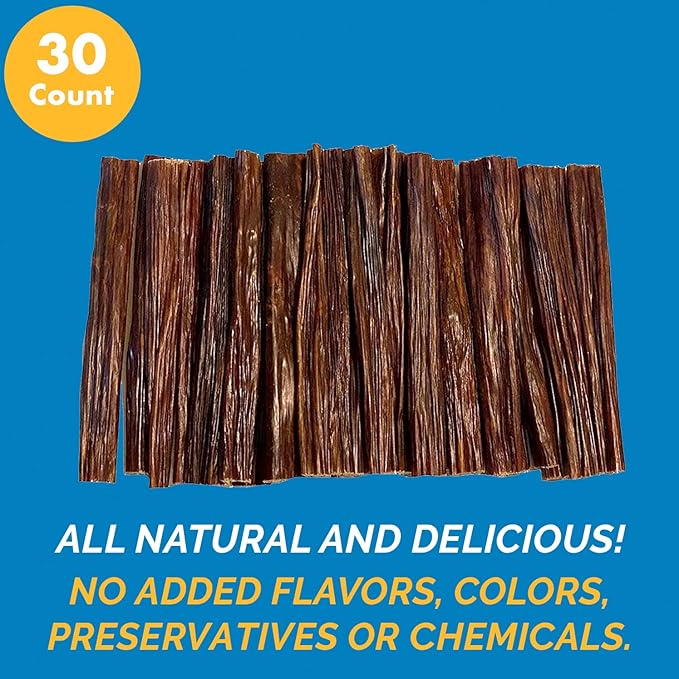 Beef Dog Treats (6 Inches - 30 Count) 100% Natural Gullet sticks for dogs - Delicious Dog Jerky Snack for Dogs