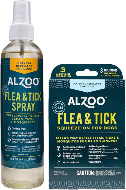 Flea & Tick Repellent Squeeze-On for Dogs and 8 Fl. Oz. Flea & Tick Repellent Spray for Dogs, 100% Plant-Based Active Ingredients