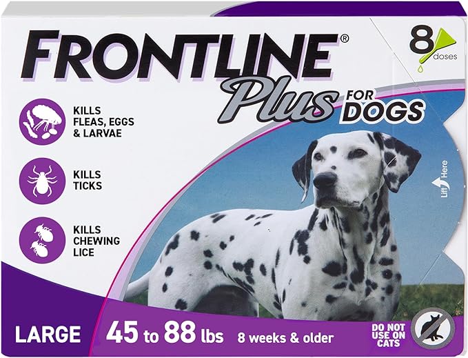 FRONTLINE Plus Flea and Tick Treatment for Large Dogs Up to 45 to 88 lbs., 8 Treatments
