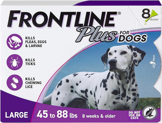 FRONTLINE Plus Flea and Tick Treatment for Large Dogs Up to 45 to 88 lbs., 8 Treatments
