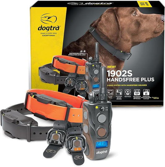 Dogtra 1902S HANDSFREE PLUS Boost and Lock, Remote Dog Training E-Collar, HANDSFREE SQUARE, 3/4-Mile Range, Rechargeable, Waterproof, High-Output, 2 Dog System, eCollar for Medium, Large Dogs