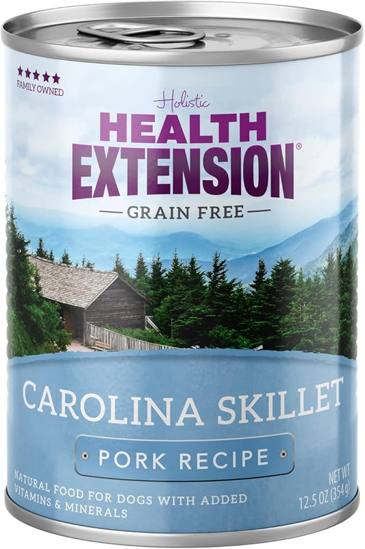 Health Extension Dog Food, Carolina Skillet Pork Recipe - 12.5 oz, Grain Free, Added Vitamins and Minerals, for All Life Stages, Vet Formulated, Improve Gut Health, Immune Support (Case of 12 Cans)