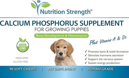 Calcium Phosphorus for Dogs Supplement, Provide Calcium for Puppies, Promote Healthy Dog Bones and Puppy Growth Rate, Dog Bone Supplement, 90 Soft Chews