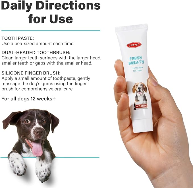 Dog Oral Care Kit - Contains Dog Toothpaste, Dual-Headed Toothbrush, Silicone Finger Brush - (1.4 fl. oz) Fresh Breath, Healthy Gums!