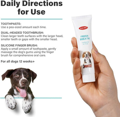 Dog Oral Care Kit - Contains Dog Toothpaste, Dual-Headed Toothbrush, Silicone Finger Brush - (1.4 fl. oz) Fresh Breath, Healthy Gums!