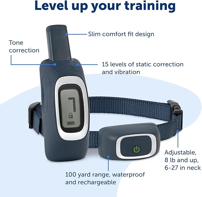 PetSafe Remote Trainer Dog Training Collar - 3 Training Modes: Tone, Vibration, 15 Levels of Static Stimulation, Standard for Dogs over 8lb+ - Waterproof, Durable, Rechargeable - 100 Yards (300 Feet)