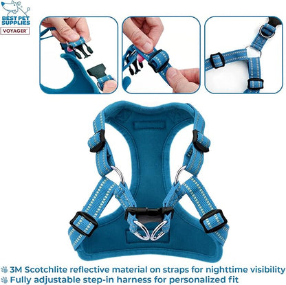 Best Pet Supplies Voyager Adjustable Dog Harness with Reflective Stripes for Walking, Jogging, Heavy-Duty Full Body No Pull Vest with Leash D-Ring, Breathable All-Weather - Harness (Turquoise), XS