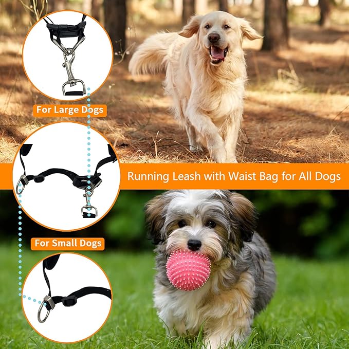 Outdoor Hands Free Dog Leash with Zipper Pouch,Reflective Dog Running Leash Belt Bag Bungee Waist Leash Leash Kit for Medium Large Dogs' Training and Walking Hiking Jogging Biking (Grey)