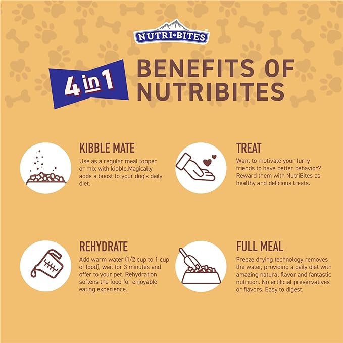 Nutri Bites Freeze Dried Dog Food Meal Topper, Chicken Recipe 22 oz | Fresh Healthy Raw High-Protein Pet Food with Real Meat | Great Meal Toppers, Mix-Ins, or Training Treats