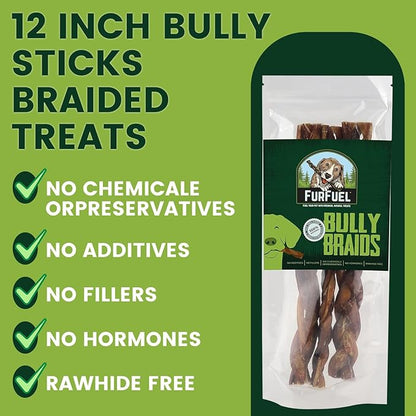 Braided Bully Sticks Variety Pack for Dogs - Suitable for Small, Medium, and Large Breeds – 6 Pack of 12-Inch Dog Bully Sticks - Low Odor, All-Natural Chew (12 Inch, 6 Count)