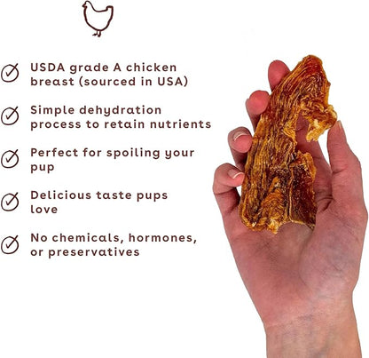 Pupford Chicken Jerky Treats for Dogs for Large & Small Dogs of All Ages | Made in USA, 100% Real Meat & No Fillers | Dogs Love These Tasty Dog Snacks (Chicken 8 oz)