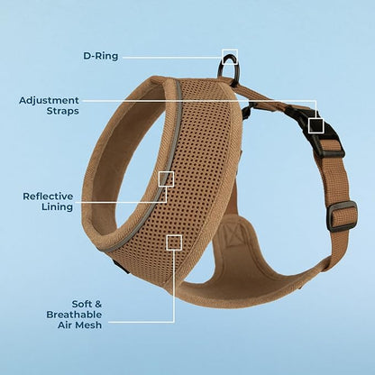 Aerolite No Pull Mesh Dog Harness with Lightweight, Soft, Breathable Chest Coverage, Reflective Stitching, and Adjustable Straps for Walking, Running, Training, Heavy Duty and Durable - Beige, M