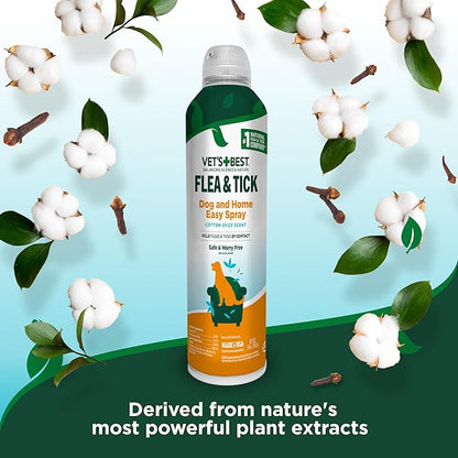 Vet’s Best Flea & Tick Dog Easy Spray – Cotton Spice Scent – Natural Flea & Tick Prevention – Kills Fleas & Ticks for Dogs – 14oz