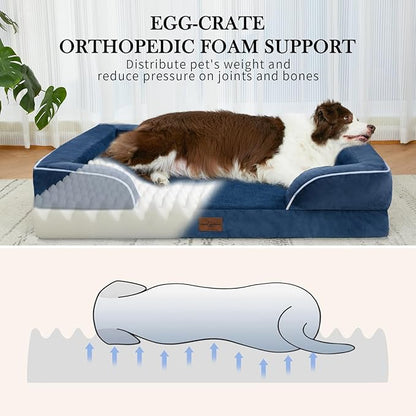 XXL Orthopedic Dog Bed, Waterproof Orthopedic Foam Extra Large Dog Beds, Washable Dog Sofa Bed with Removable Cover & Non-Slip Bottom(XX-large,Navy Blue)
