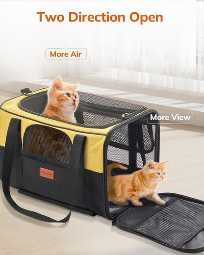 Morpilot Cat Carrier with Wheels Airline Approved, Pet Dog Carrier with Wheels for Small Dogs, Rolling Cat Carrier for Large Cats Puppy Stroller Detachable and Foldable Pet Travel Bag Black&Yellow
